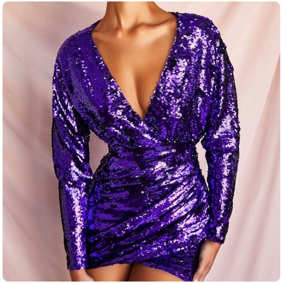 HOUSE OF CB James Sequin Dress - Purple - Picture 1 of 14